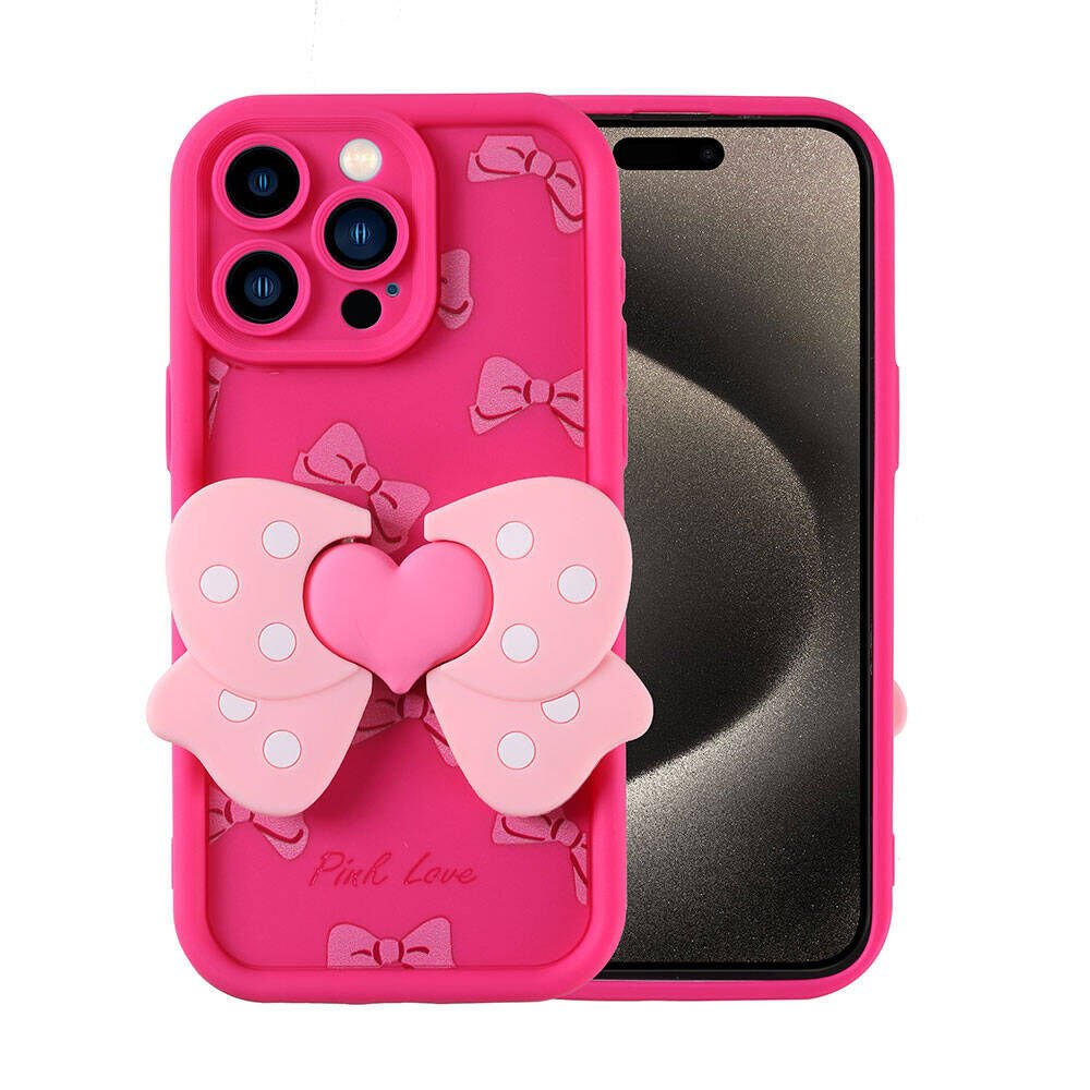 Apple  iPhone 15 Pro Kılıf Kamera Korumalı Figür Tasarımlı Kapak (Kapya) Pembe Koyu