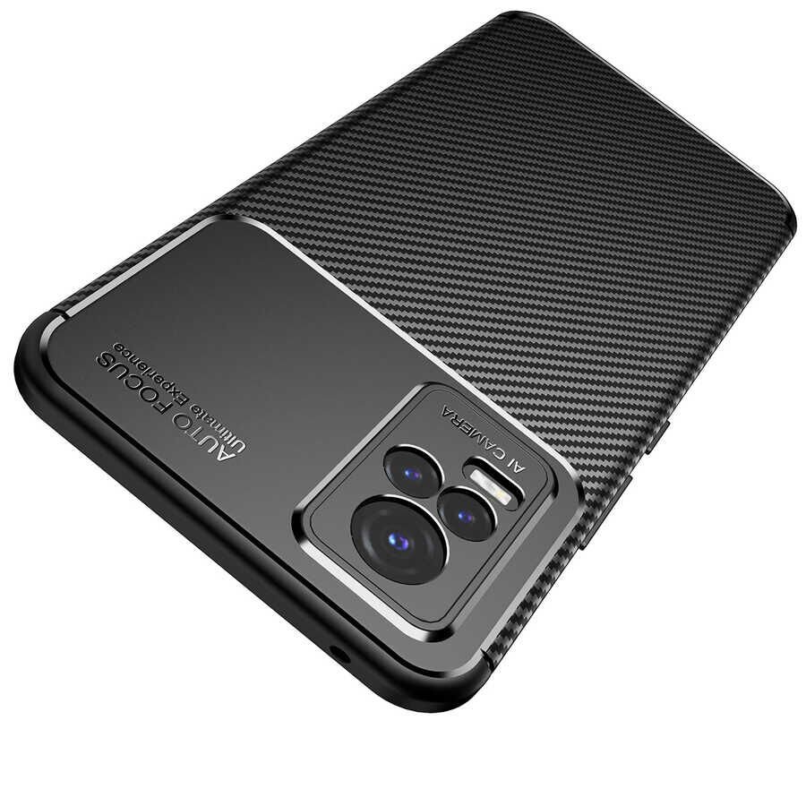 Vivo V21E Kılıf Kamera Çıkıntılı Karbon Fiber Dokulu Renk Atmaz Kapak (NEGRO) Lacivert