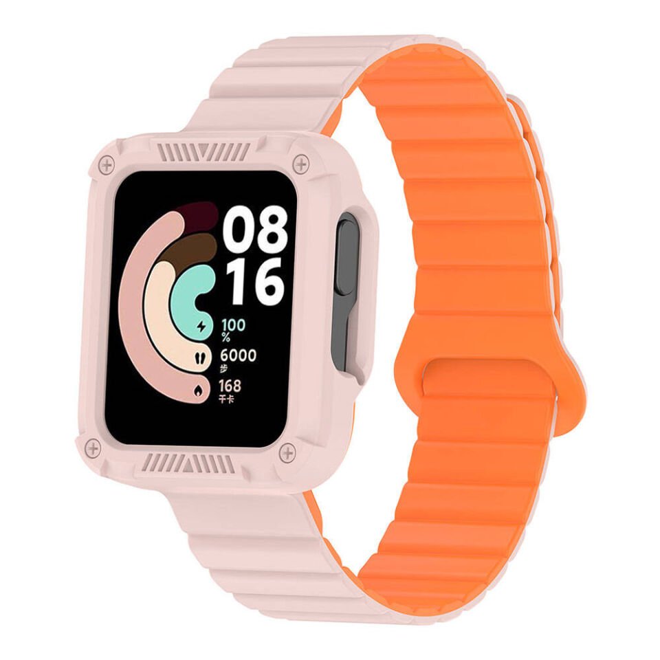 Xiaomi Redmi Watch 1 Silikon Kordon Strap Kayış (KRD-105) Pembe-Turuncu