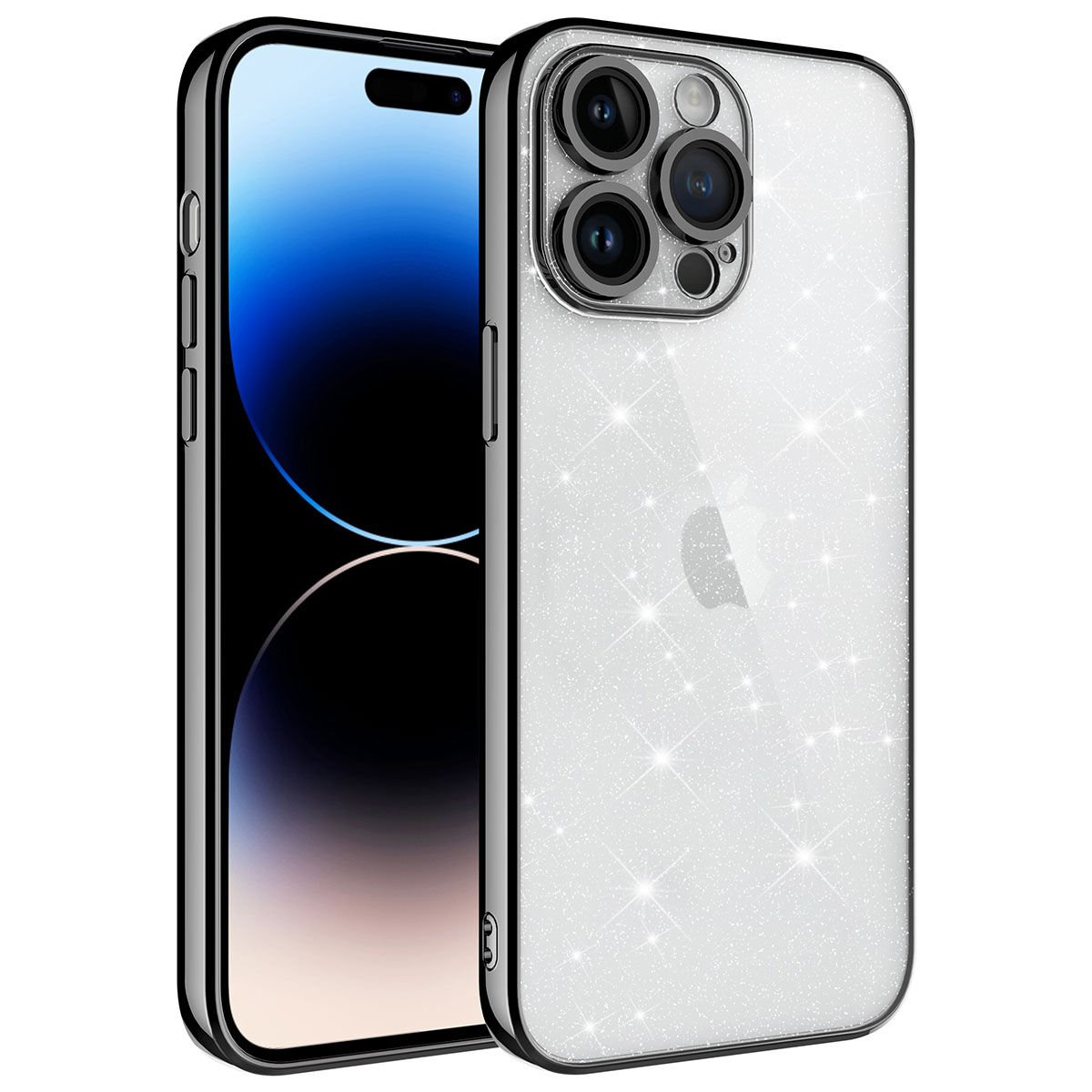 Apple iPhone 14 Pro Max Kılıf Kamera Korumalı Renkli Çerçeveli Simli Kapak (Garage) Siyah