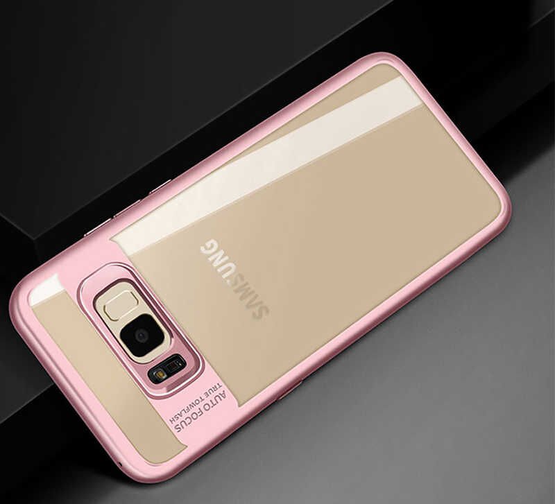 Samsung Galaxy S8 Plus Kılıf Kenarları Silikon Arkası Şeffaf Sert Kapak (BUTTOM) Mavi