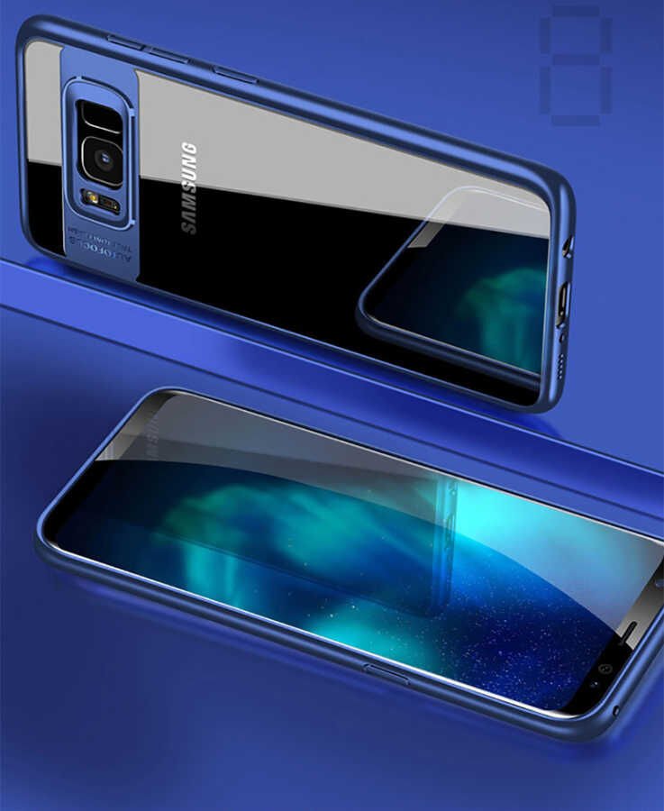 Samsung Galaxy S8 Plus Kılıf Kenarları Silikon Arkası Şeffaf Sert Kapak (BUTTOM) Mavi
