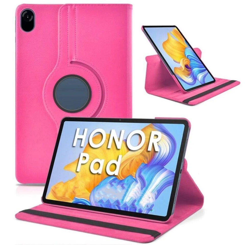 Huawei Honor X9 11.5' Kılıf Dönebilen Standlı 360 Tam Korumalı Tablet KIlıf (D-T) Pembe Koyu