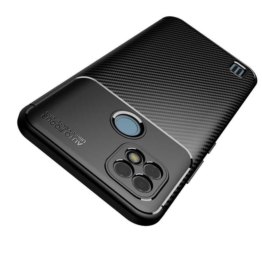 Realme C25 Kılıf Kamera Çıkıntılı Karbon Fiber Dokulu Renk Atmaz Kapak (NEGRO) Siyah