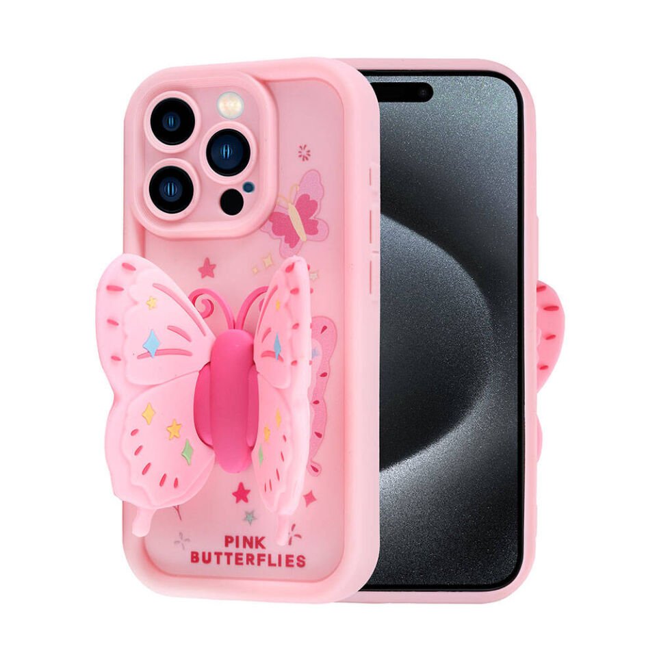 Apple  iPhone 15 Pro Max Kılıf Kamera Korumalı Figür Tasarımlı Kapak (Kapya) Pembe Koyu