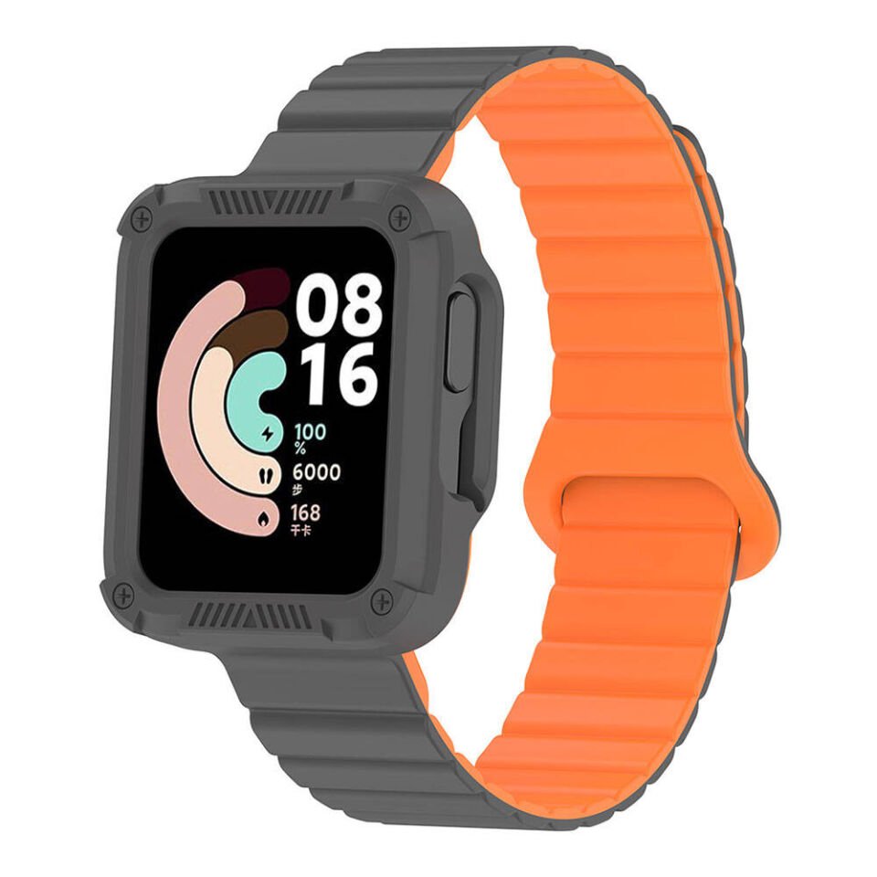 Xiaomi Redmi Watch 1 Silikon Kordon Strap Kayış (KRD-105) Gri-Turuncu