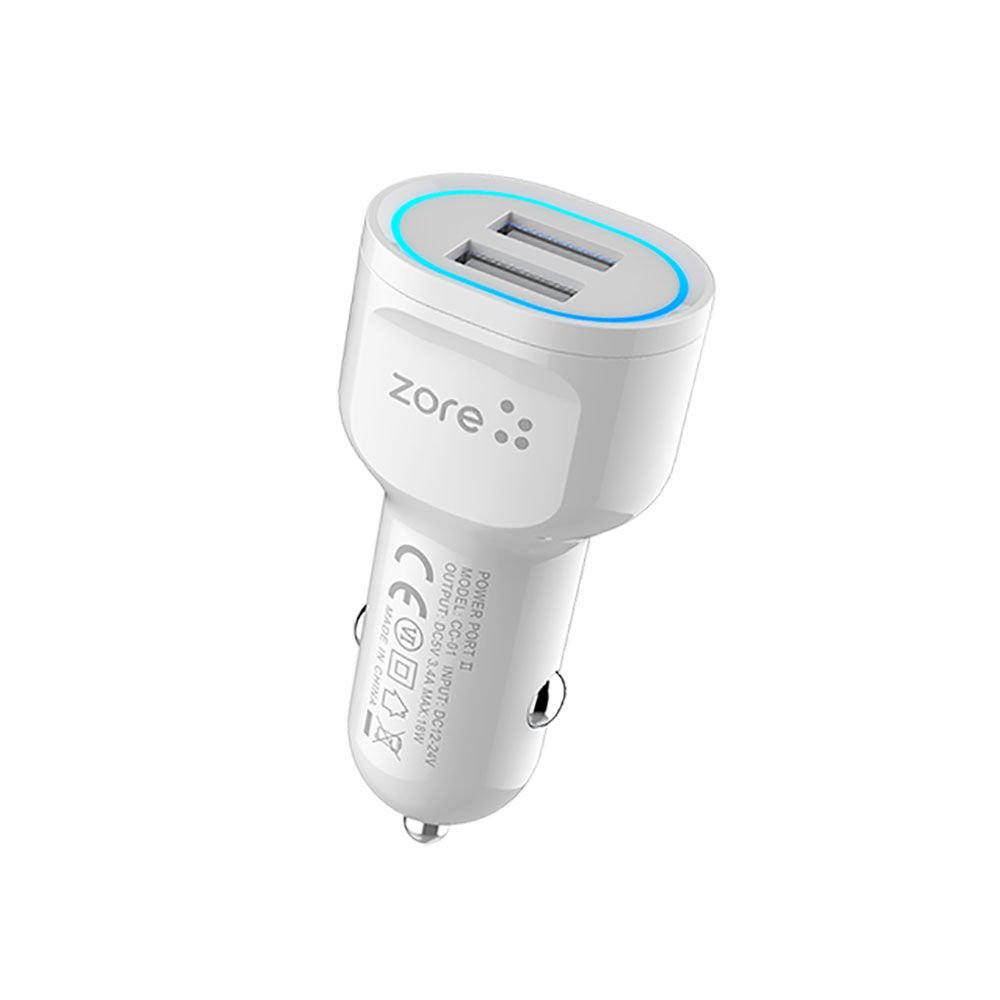 Hızlı Şarj Özellikli LED Işıklı Dual USB Araç Şarj Başlığı 18W (CC-01) Beyaz
