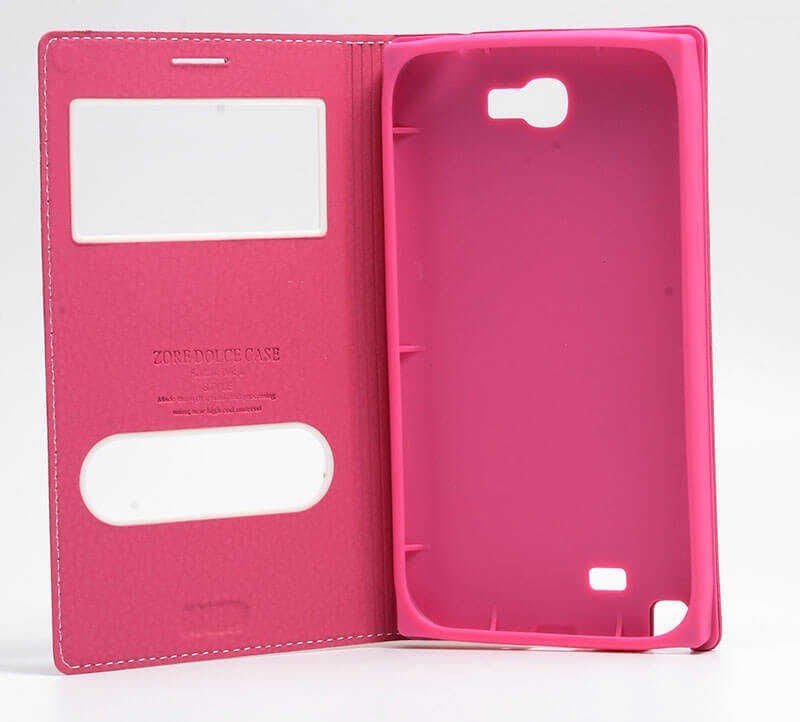 Samsung Galaxy Note 2 Kapaklı Kılıf Mıknatıslı 360 Tam Korumalı (DOLCE) Pembe Koyu
