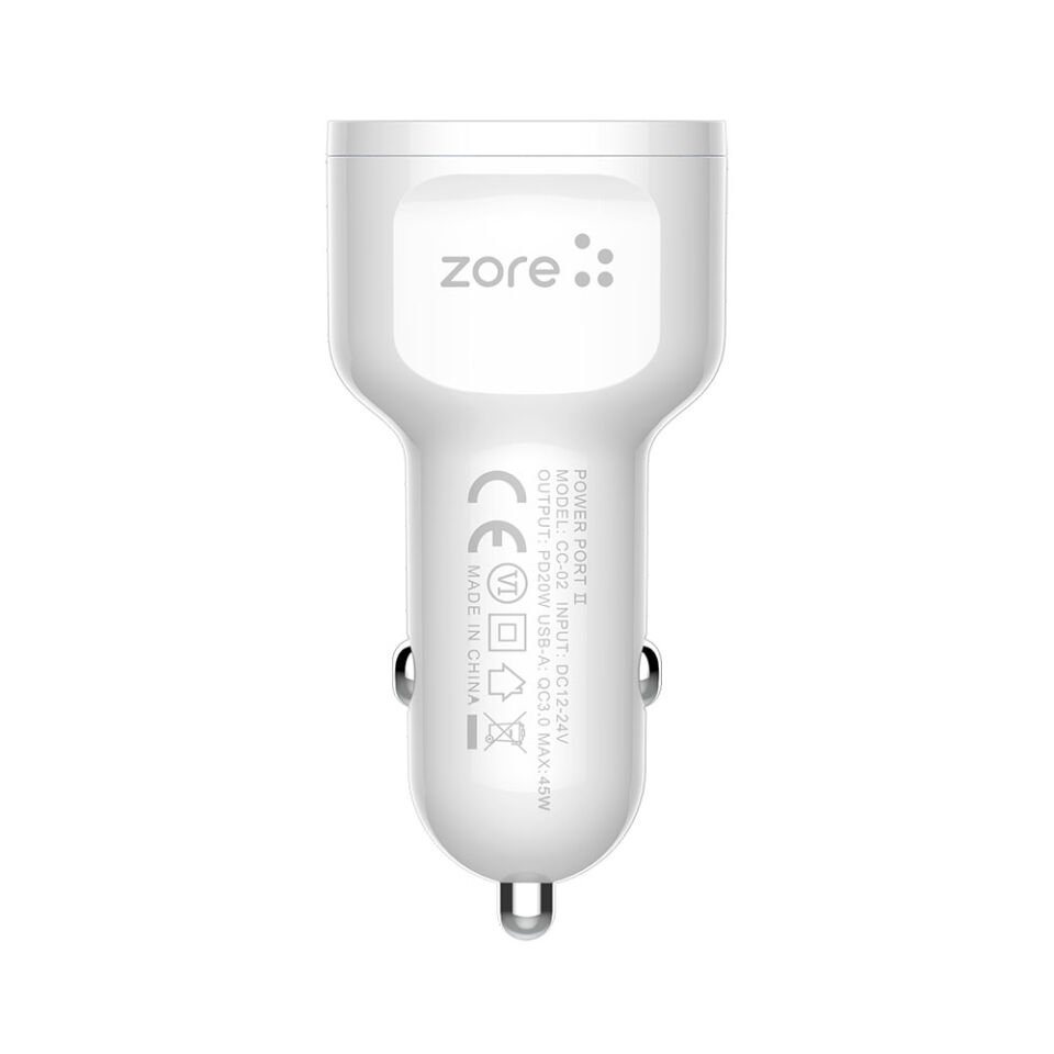 CC-02 Hızlı Şarj Özellikli LED Işıklı QC 3.0 USB-A ve Type-C PD Araç Şarj Başlığı PD 20W Beyaz