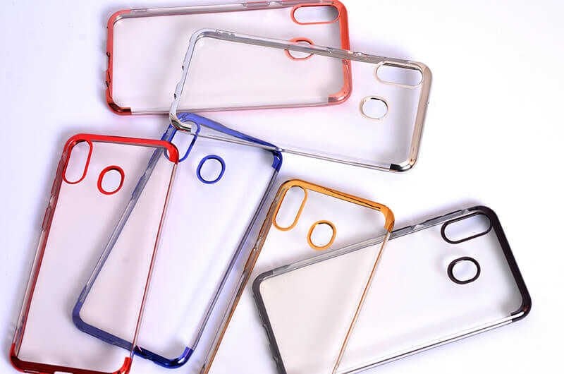 Samsung Galaxy A30 Kılıf Dört Köşe Renkli Lazer Şeffaf Silikon Kapak (GLİTTER) Kırmızı