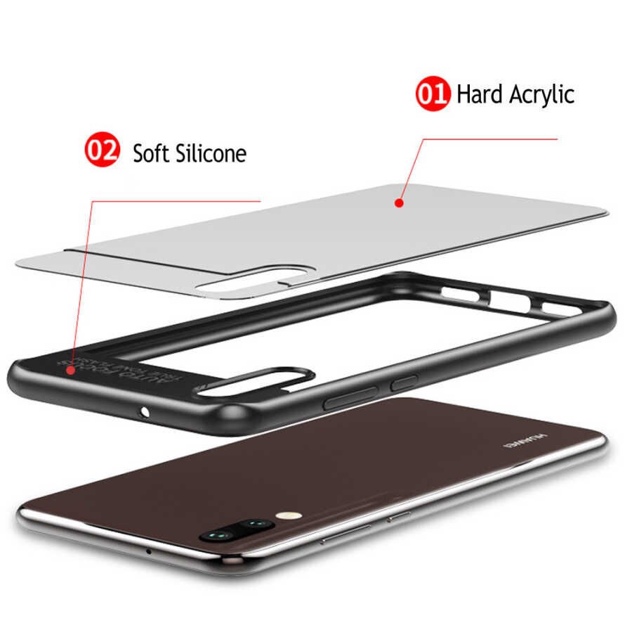 Huawei P20 Lite Kılıf Kenarları Silikon Arkası Şeffaf Sert Kapak (BUTTOM) Mavi