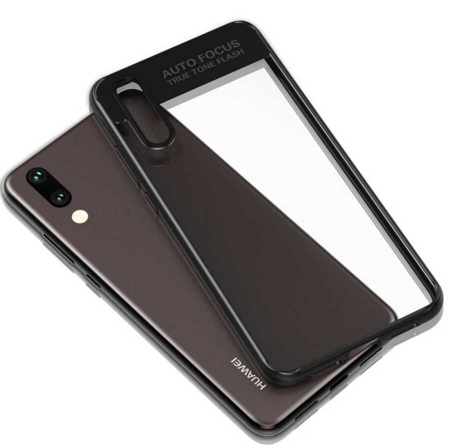 Huawei P20 Lite Kılıf Kenarları Silikon Arkası Şeffaf Sert Kapak (BUTTOM) Mavi