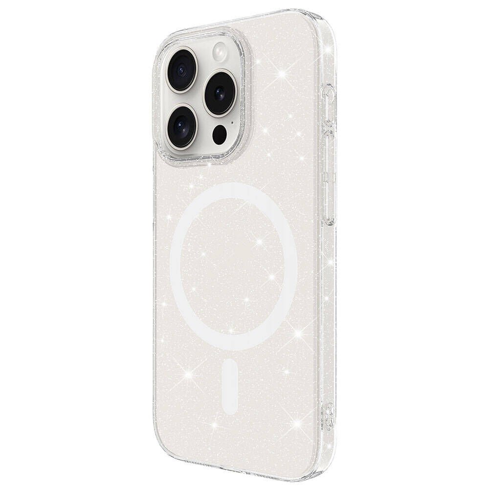 iPhone 15 Pro Kılıf Magsafe Şarj Özellikli Simli Şeffaf Arka Yüzey Silikon Kapak (Erdos) Renksiz