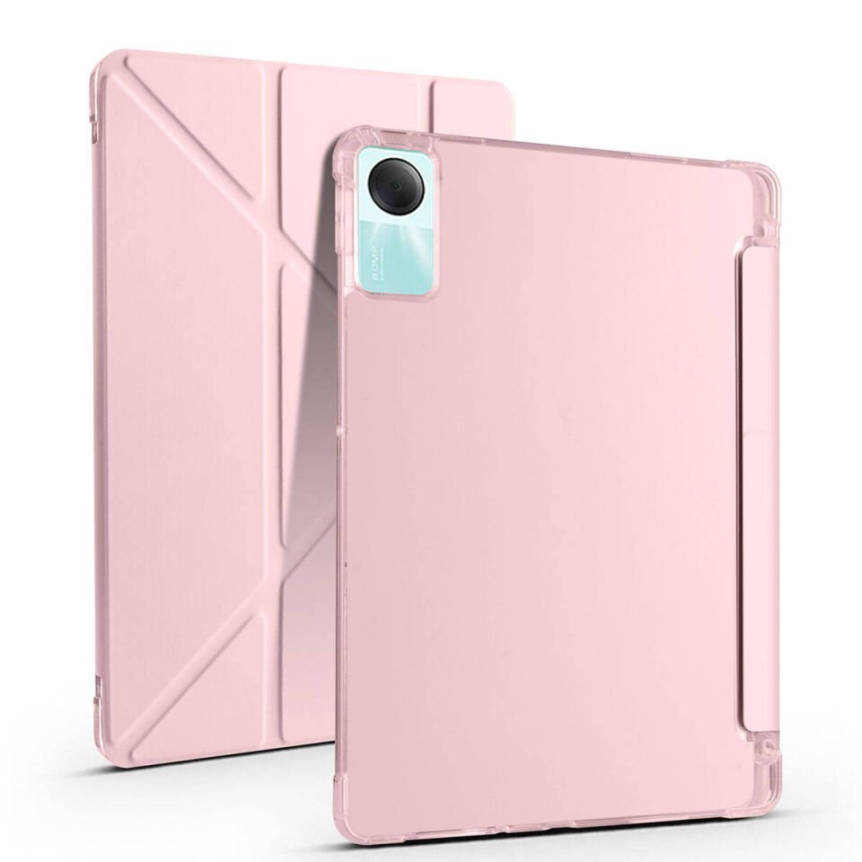 Xiaomi Redmi Pad SE Kılıf Kalem Bölmeli Standlı 360 Derece Tam Korumalı Tasarım (TR) Rose Gold