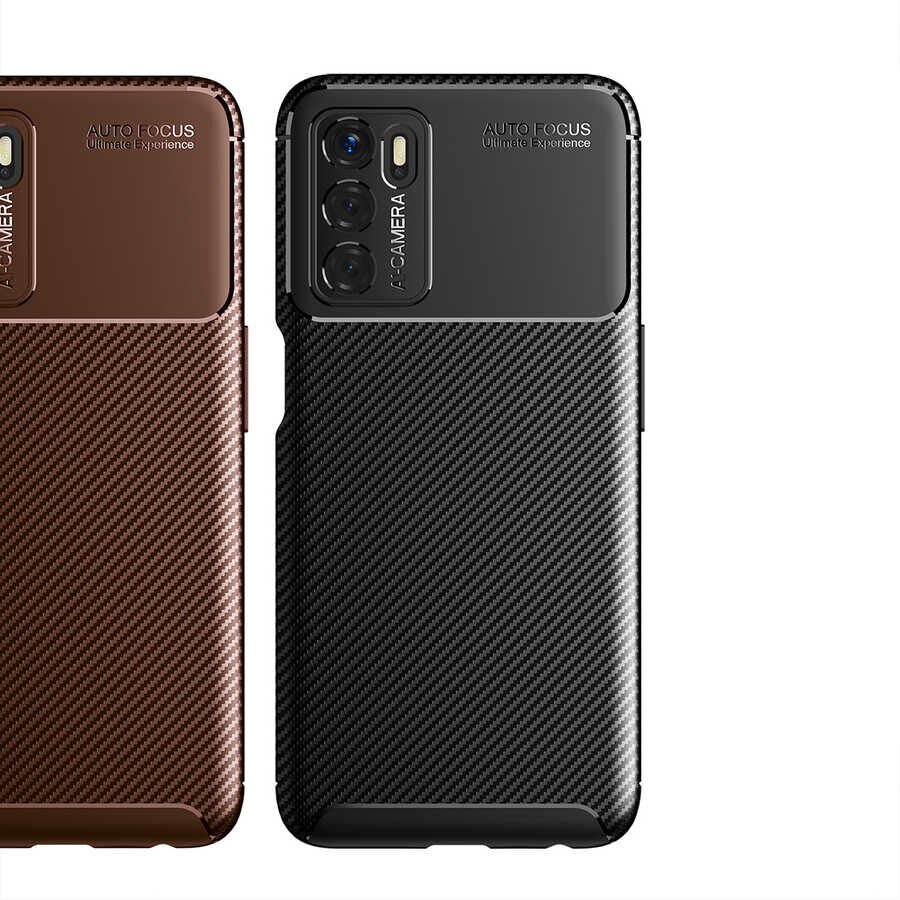 Oppo A16 Kılıf Kamera Çıkıntılı Karbon Fiber Dokulu Renk Atmaz Kapak (NEGRO) Kahverengi