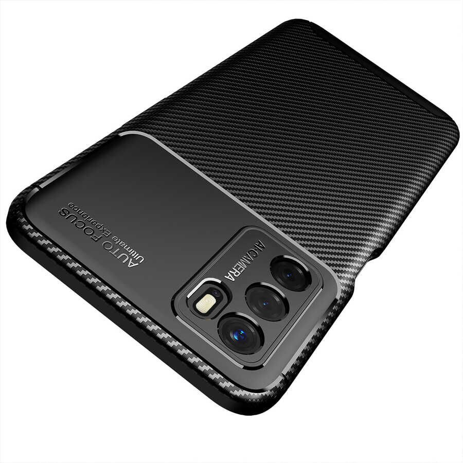 Oppo A16 Kılıf Kamera Çıkıntılı Karbon Fiber Dokulu Renk Atmaz Kapak (NEGRO) Kahverengi