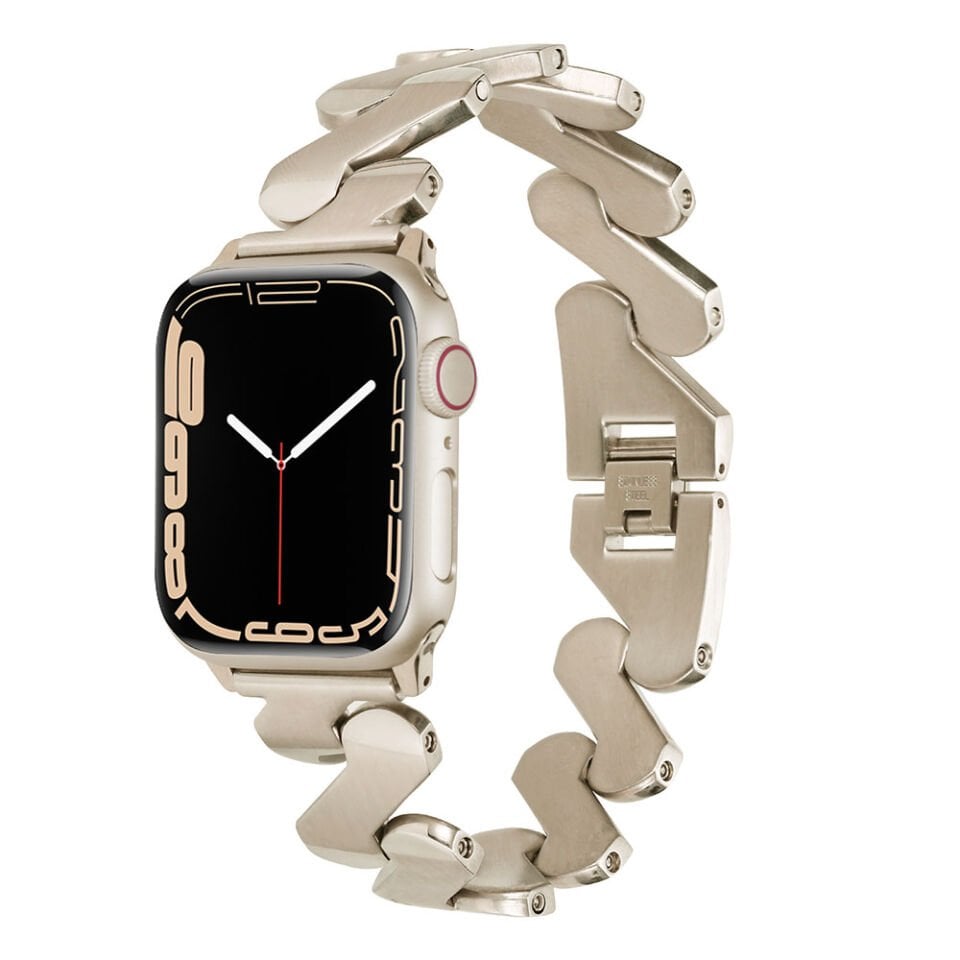 Apple Watch 2/3/4/5/6/7/8/se/nike 38mm 40mm 41mm Metal Strap Kordon Tasarım (KRD-80) Gold