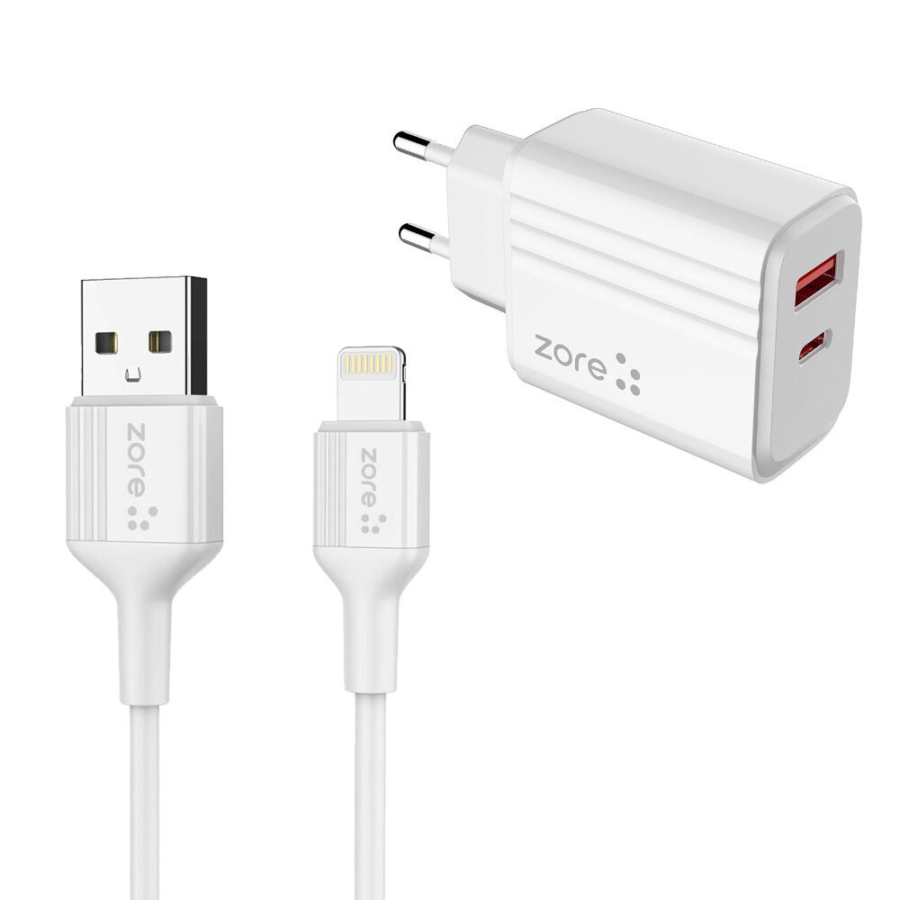 Play Serisi PL3 Lightning 2in1 Seyahat Şarj Aleti 20W Beyaz