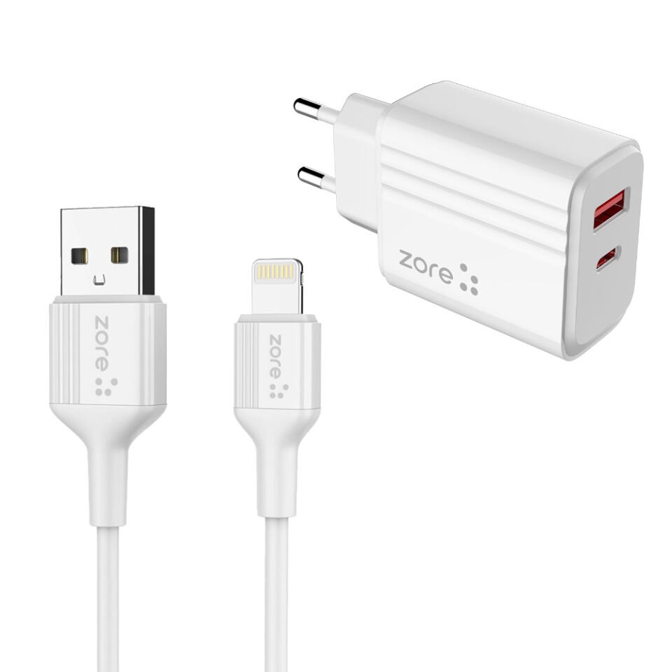 Play Serisi PL3 Lightning 2in1 Seyahat Şarj Aleti 20W Beyaz
