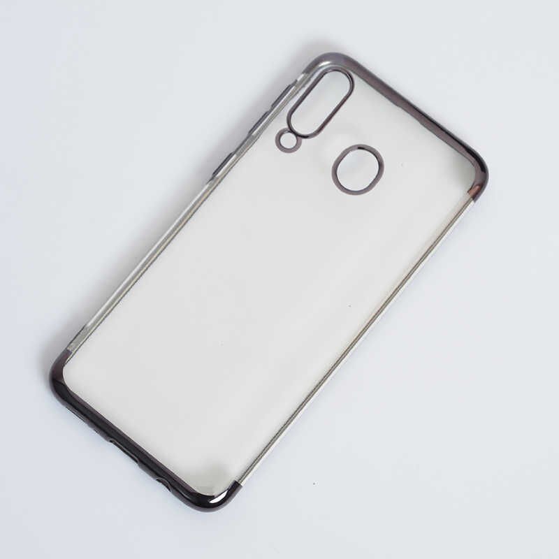 Samsung Galaxy M30 Kılıf Dört Köşe Renkli Lazer Şeffaf Silikon Kapak (GLİTTER) Siyah