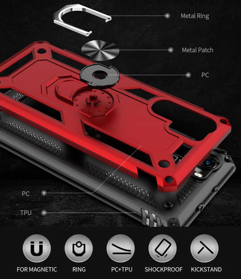 Huawei P30 Pro Kılıf Tank Zırh Yüzüklü Mıknatıslı Standlı Kapak (VEGA) Gri