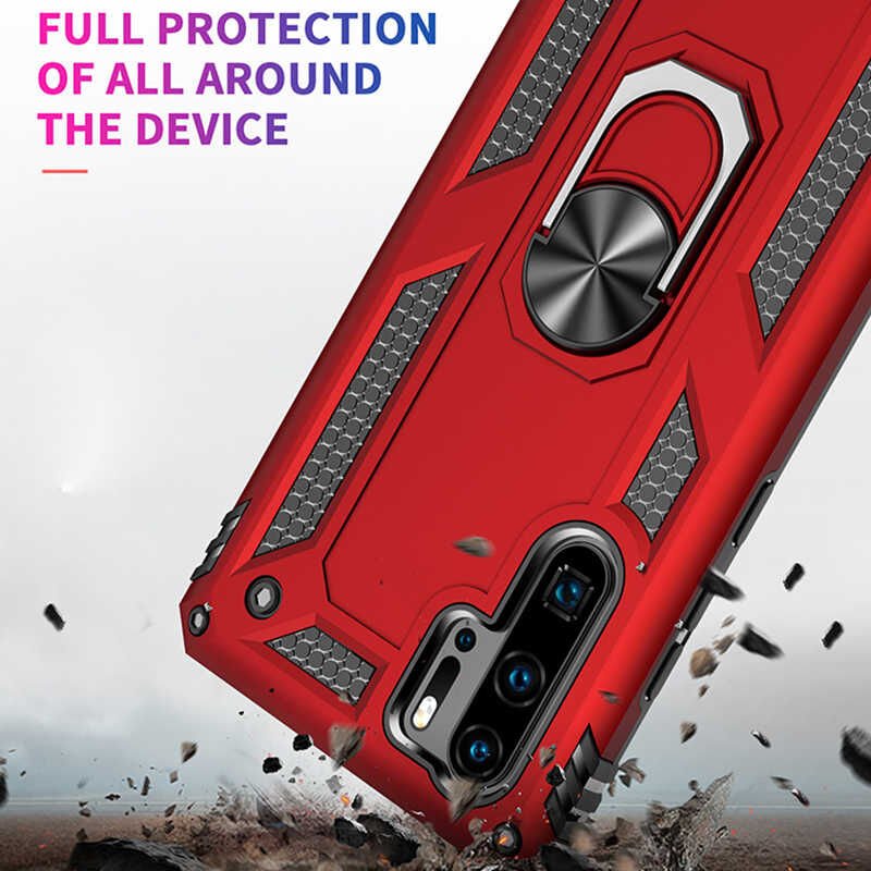 Huawei P30 Pro Kılıf Tank Zırh Yüzüklü Mıknatıslı Standlı Kapak (VEGA) Gri