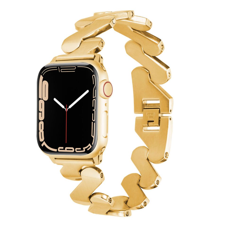Apple Watch 2/3/4/5/6/7/8/se/ultra/nike 42mm 44mm 45mm 49mm Metal Strap Kordon Tasarım (KRD-80) Gold