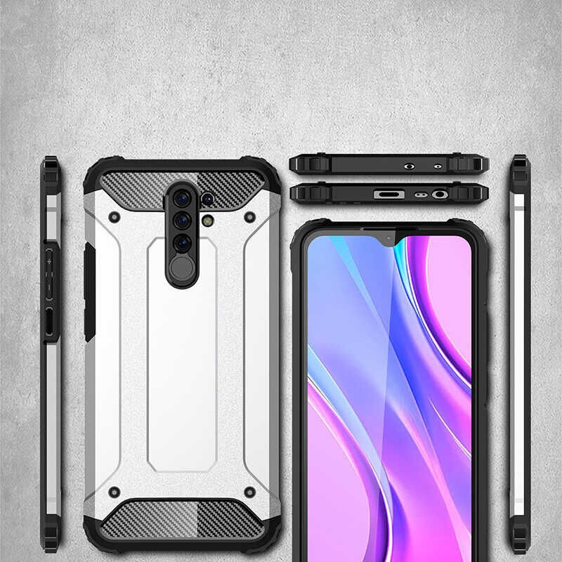 Xiaomi Redmi 9 Kılıf Armor Köşe Korumalı Çift Katman Tank Zırh Kapak (CRASH) Gri