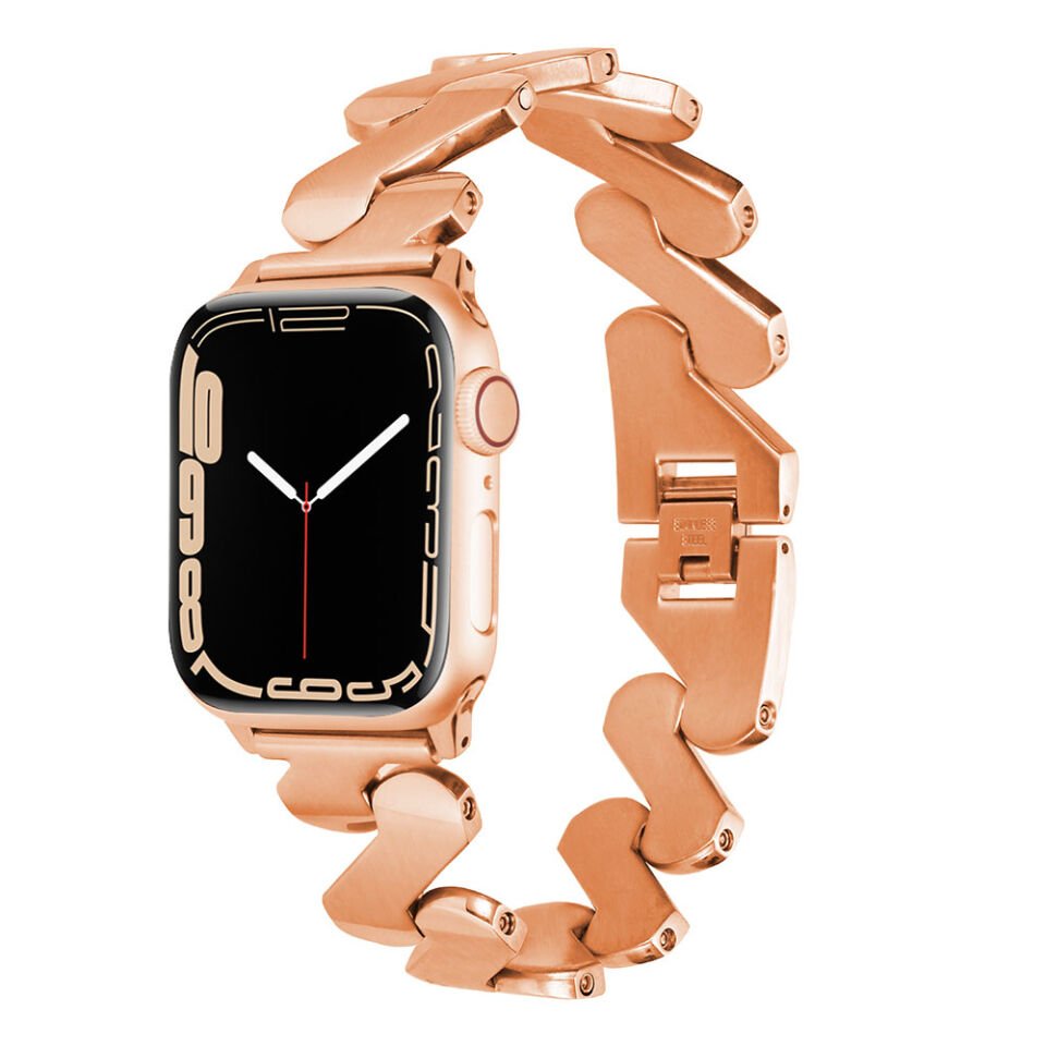 Apple Watch 2/3/4/5/6/7/8/se/ultra/nike 42mm 44mm 45mm 49mm Metal Strap Kordon Tasarım (KRD-80) Rose Gold