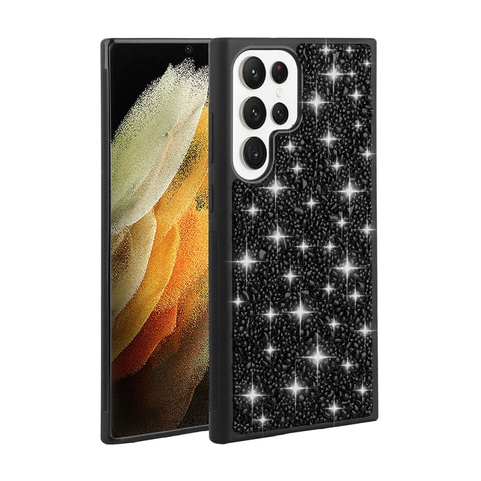 Samsung Galaxy S23 Ultra Kılıf Kamera Çıkıntılı Parlak Taşlı Tasarım Renkli Koruyucu Kapak (Linea) Pembe