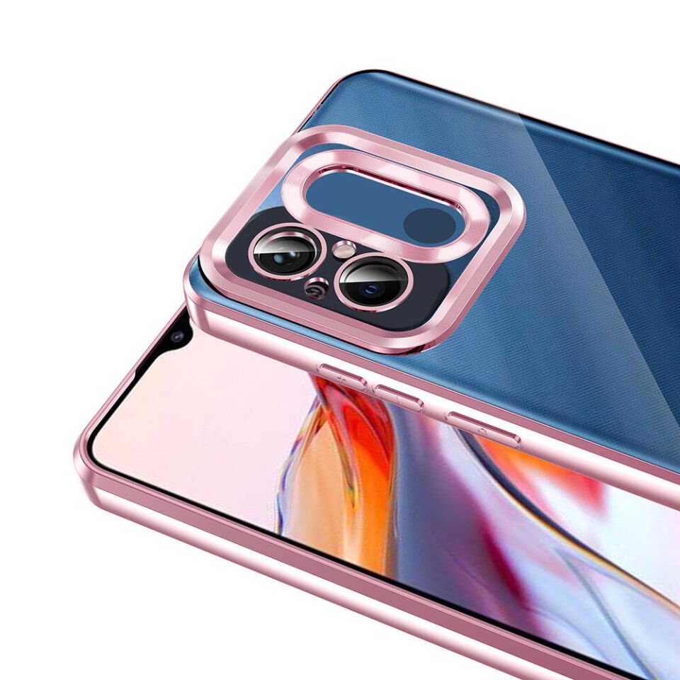 Xiaomi Redmi 12C Kılıf Kamera Lens Korumalı Logo Gösteren Parlak Kenarlı Kapak (OMEGA) Rose Gold