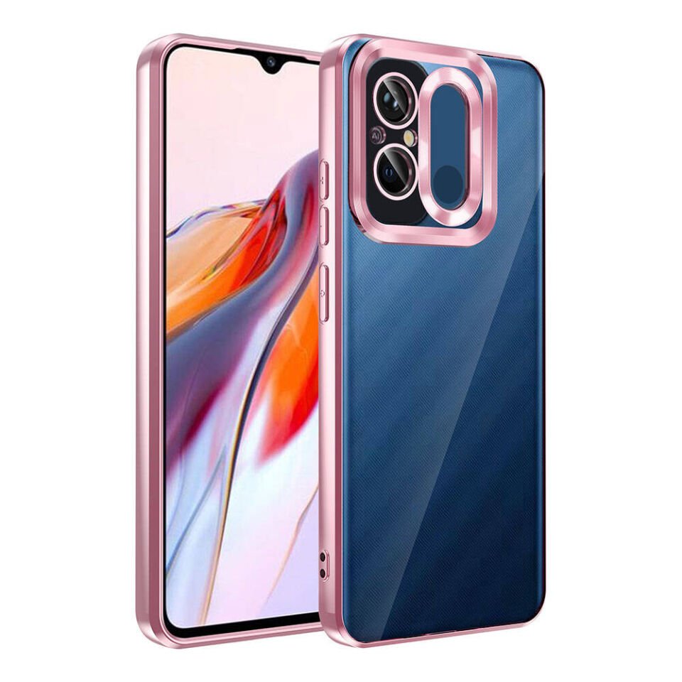 Xiaomi Redmi 12C Kılıf Kamera Lens Korumalı Logo Gösteren Parlak Kenarlı Kapak (OMEGA) Rose Gold