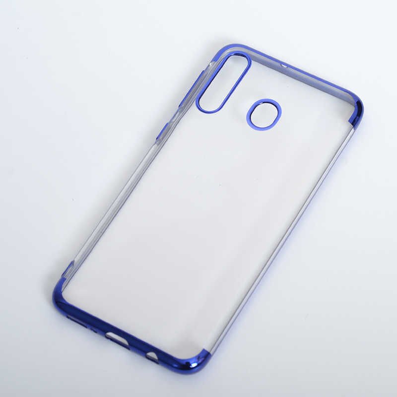 Samsung Galaxy M30 Kılıf Dört Köşe Renkli Lazer Şeffaf Silikon Kapak (GLİTTER) Rose Gold