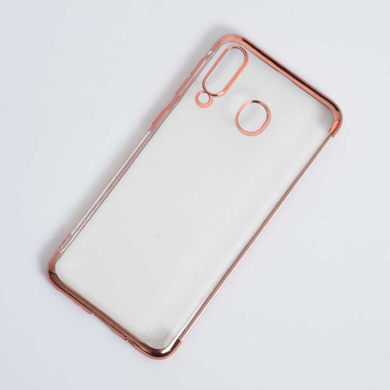 Samsung Galaxy M30 Kılıf Dört Köşe Renkli Lazer Şeffaf Silikon Kapak (GLİTTER) Rose Gold