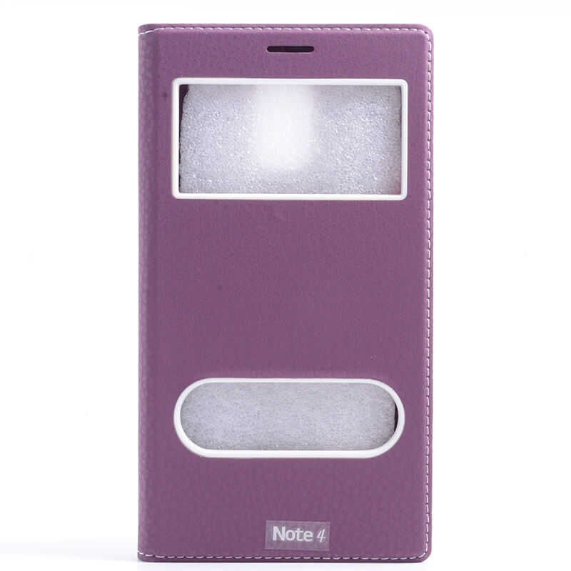 Samsung Galaxy Note 4 Kapaklı Kılıf Mıknatıslı 360 Tam Korumalı (DOLCE) Mor