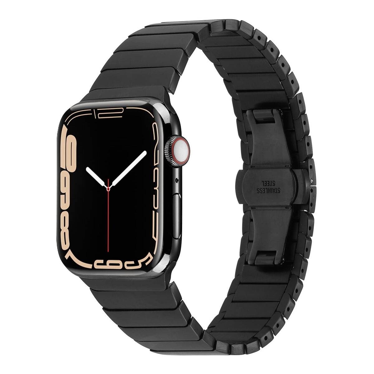 Apple Watch 2/3/4/5/6/7/8/se/nike 38mm 40mm 41mm Metal Kordon Strap Tasarım (KRD-79) Siyah