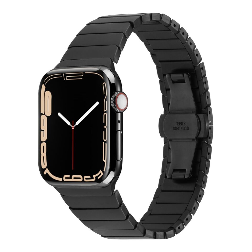 Apple Watch 2/3/4/5/6/7/8/se/nike 38mm 40mm 41mm Metal Kordon Strap Tasarım (KRD-79) Siyah