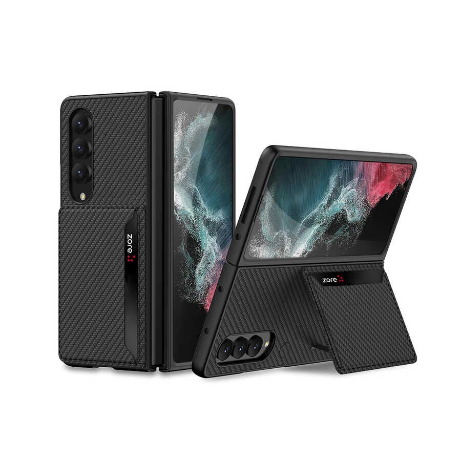 Samsung Galaxy Z Fold 4 Kılıf Karbonfiber Arka Yüzey HEPTEKİLETİŞİM Kartlıklı Kıpta Silikon Kapak