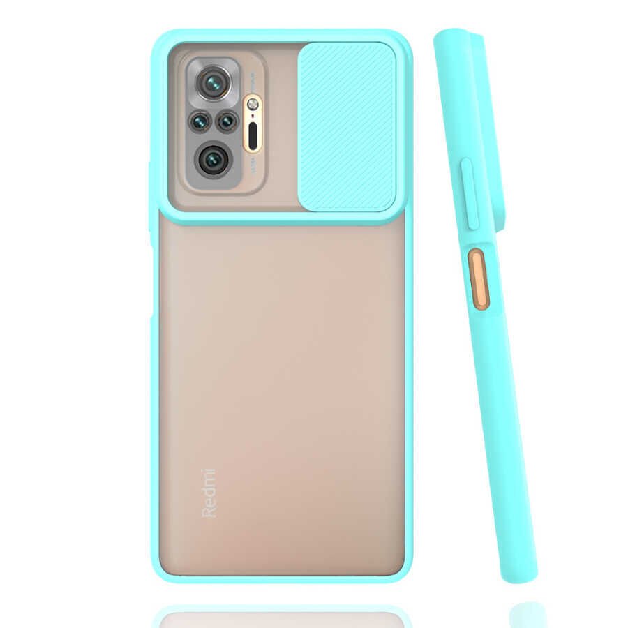 Xiaomi Redmi Note 10 Pro Kılıf Slayt Sürgülü Kamera Korumalı Renkli Silikon Kapak Turkuaz