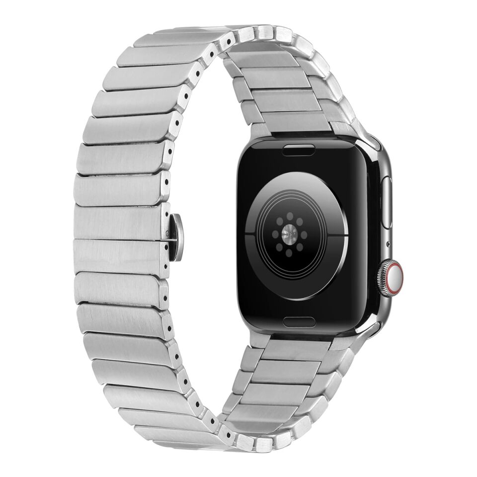 Apple Watch 2/3/4/5/6/7/8/se/nike 38mm 40mm 41mm Metal Kordon Strap Tasarım (KRD-79) Gri