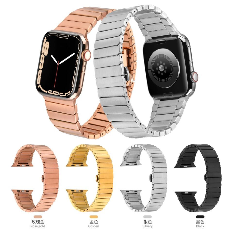 Apple Watch 2/3/4/5/6/7/8/se/nike 38mm 40mm 41mm Metal Kordon Strap Tasarım (KRD-79) Gold