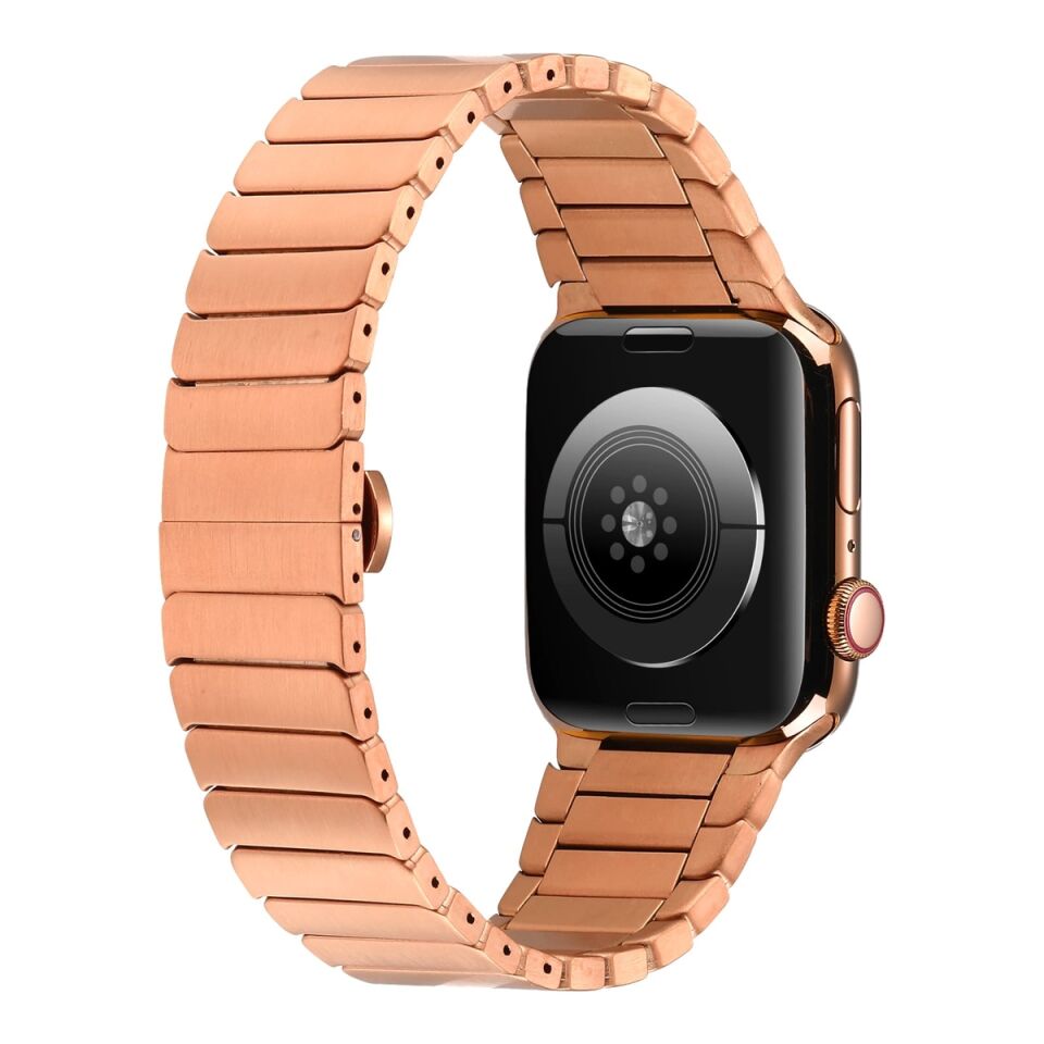 Apple Watch 2/3/4/5/6/7/8/se/nike 38mm 40mm 41mm Metal Kordon Strap Tasarım (KRD-79) Gold