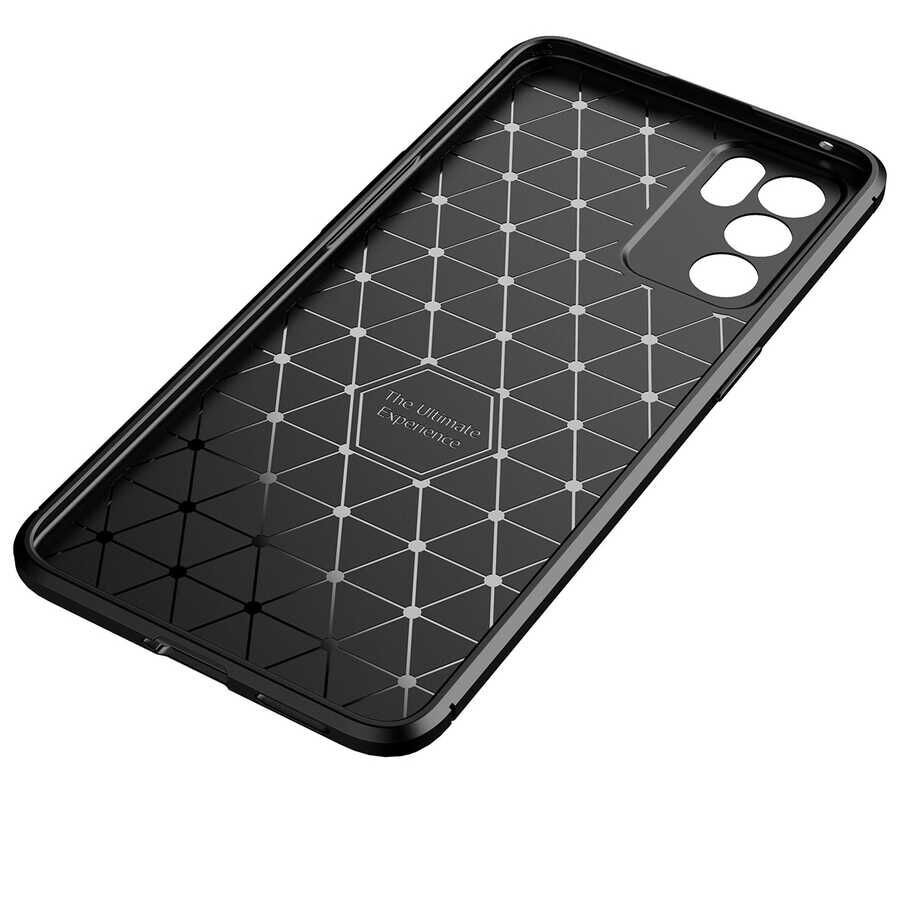 Oppo Reno 6 4G Kılıf Kamera Çıkıntılı Karbon Fiber Dokulu Renk Atmaz Kapak (NEGRO) Siyah