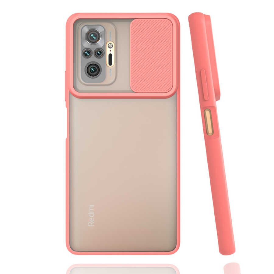 Xiaomi Redmi Note 10 Pro Kılıf Slayt Sürgülü Kamera Korumalı Renkli Silikon Kapak Pembe Açık