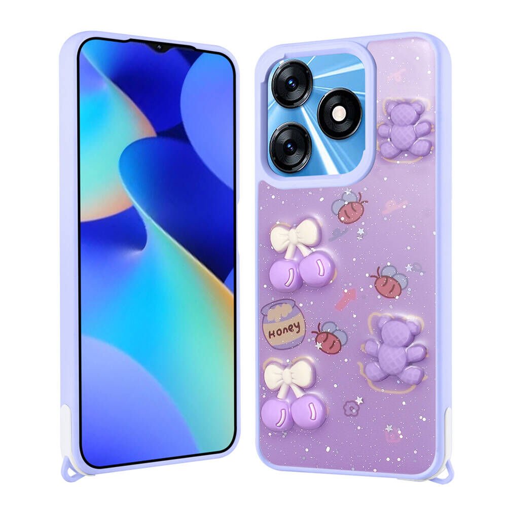 Tecno Spark 10C Kılıf Parlayan Simli Kabartma Figürlü HEPTEKİLETİŞİM Cevze Kapak