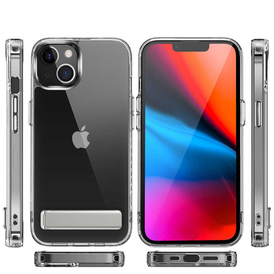 Apple iPhone 14 Kılıf Standlı Şeffaf Silikon HEPTEKİLETİŞİM L-Stand Kapak
