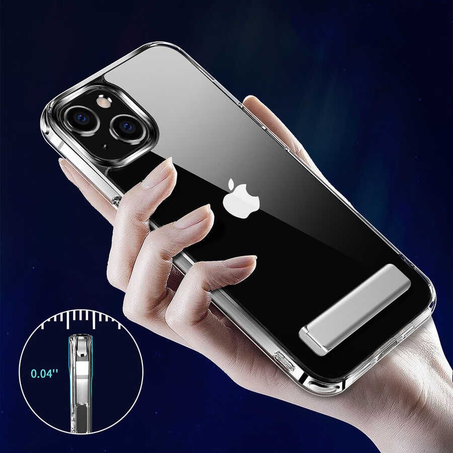 Apple iPhone 14 Kılıf Standlı Şeffaf Silikon HEPTEKİLETİŞİM L-Stand Kapak