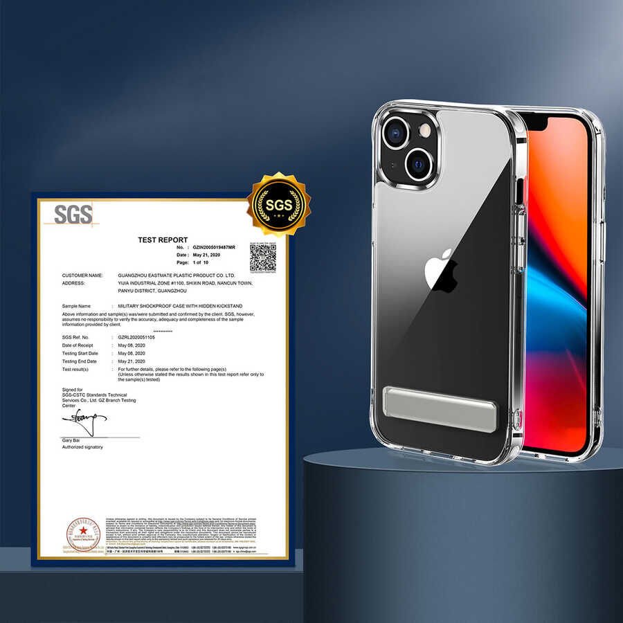 Apple iPhone 14 Kılıf Standlı Şeffaf Silikon HEPTEKİLETİŞİM L-Stand Kapak