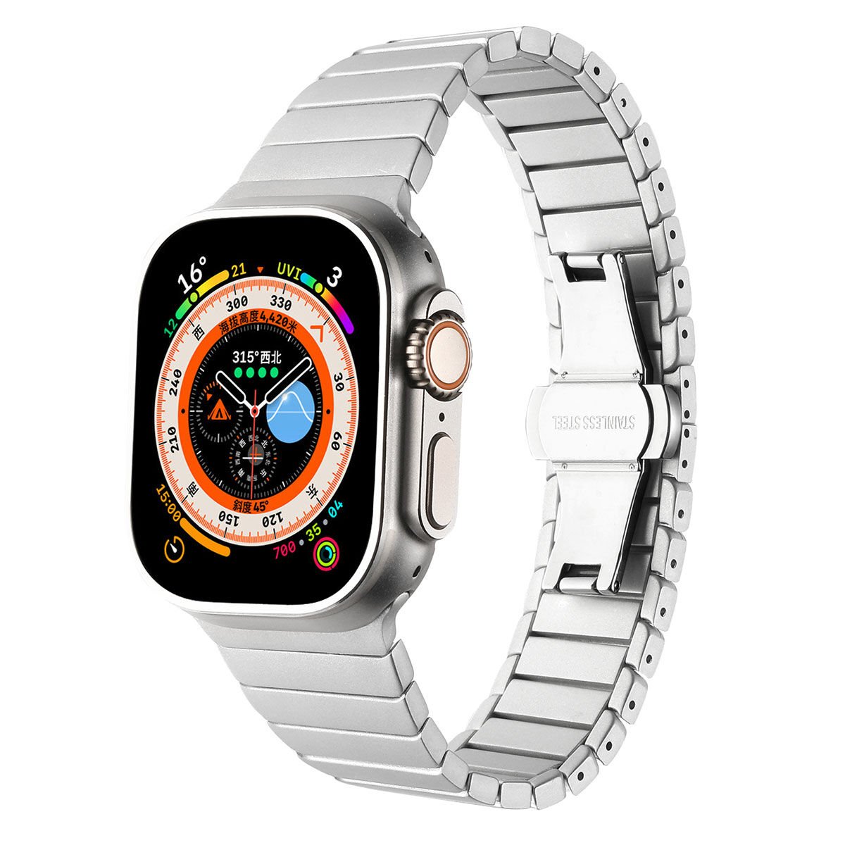 Apple Watch 2/3/4/5/6/7/8/se/ultra/nike 42mm 44mm 45mm 49mm Metal Kordon Strap Tasarım (KRD-79) Gri