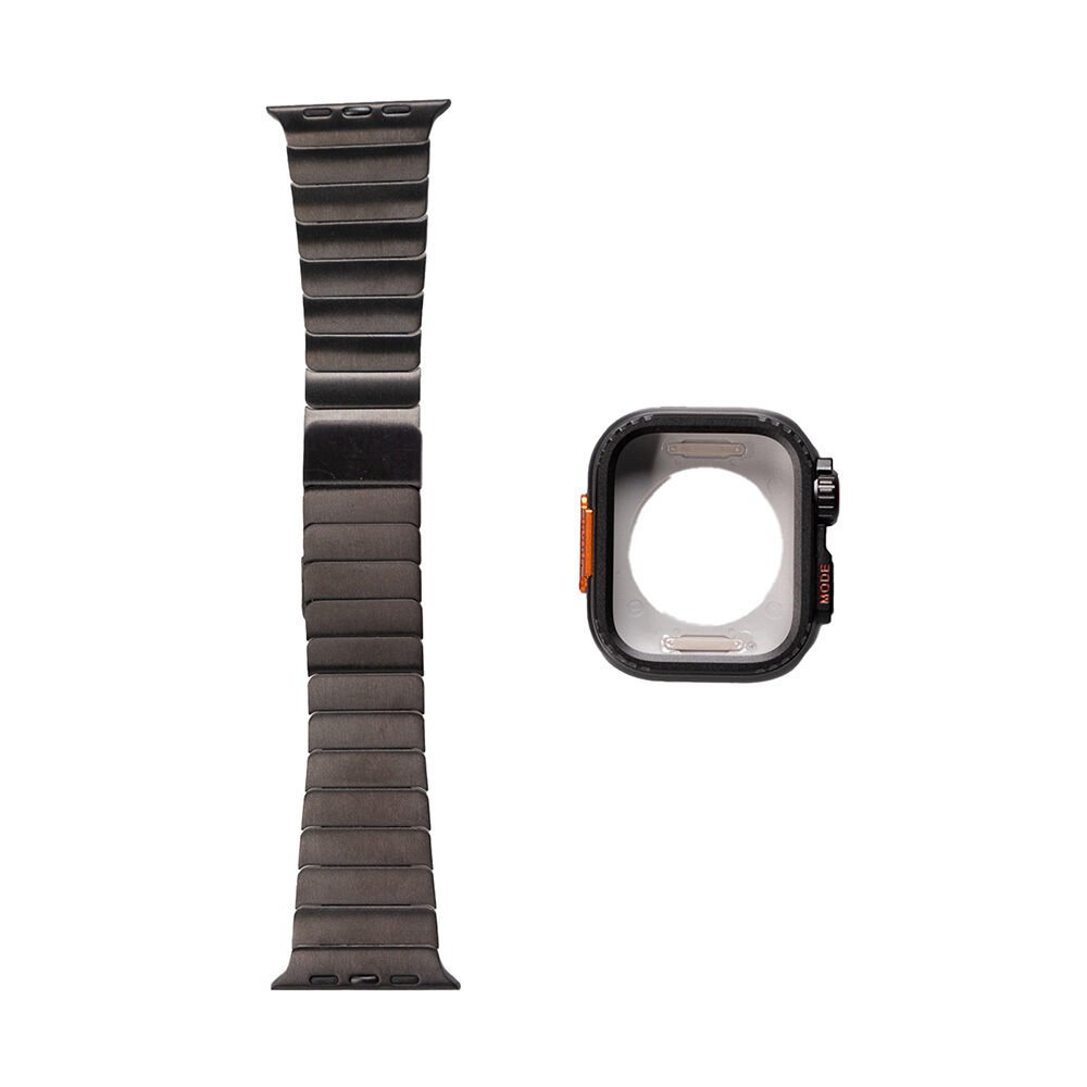 Apple Watch 7 45mm HEPTEKİLETİŞİM KRD-126 Sert Kasa Koruyuculu Metal Kordon